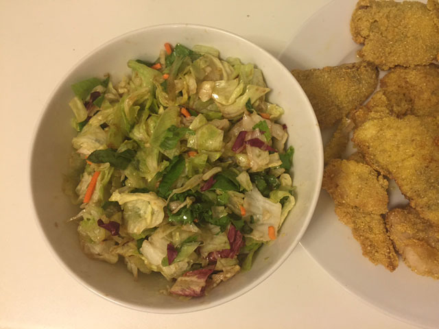 salata, peste, pane